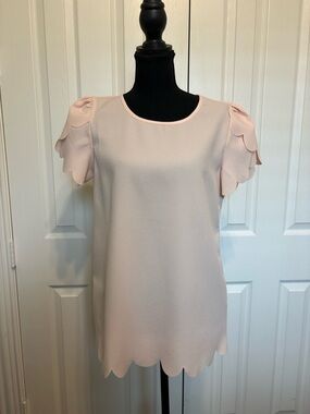 SHEIN Pale Pink Scallop Trim Blouse